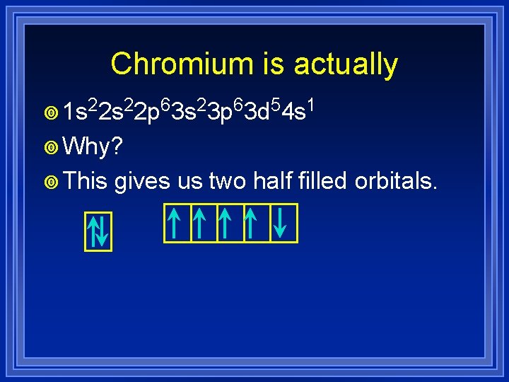 Chromium is actually ¥ 1 s 22 p 63 s 23 p 63 d