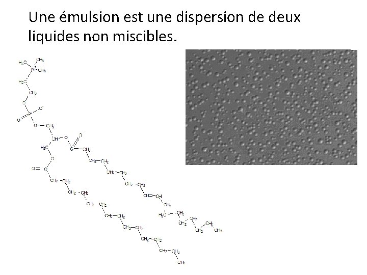 Une émulsion est une dispersion de deux liquides non miscibles. 