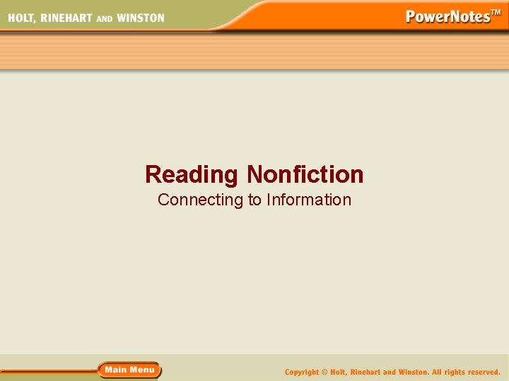 Reading Nonfiction Connecting to Information 