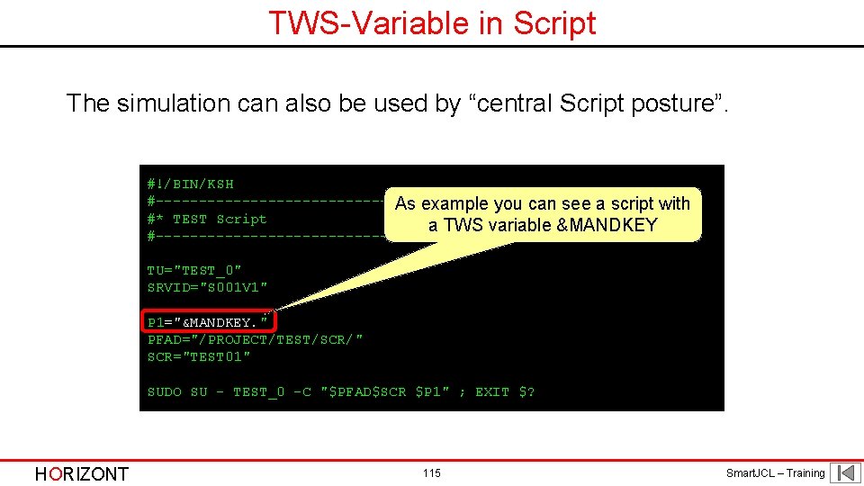 TWS-Variable in Script The simulation can also be used by “central Script posture”. #!/BIN/KSH