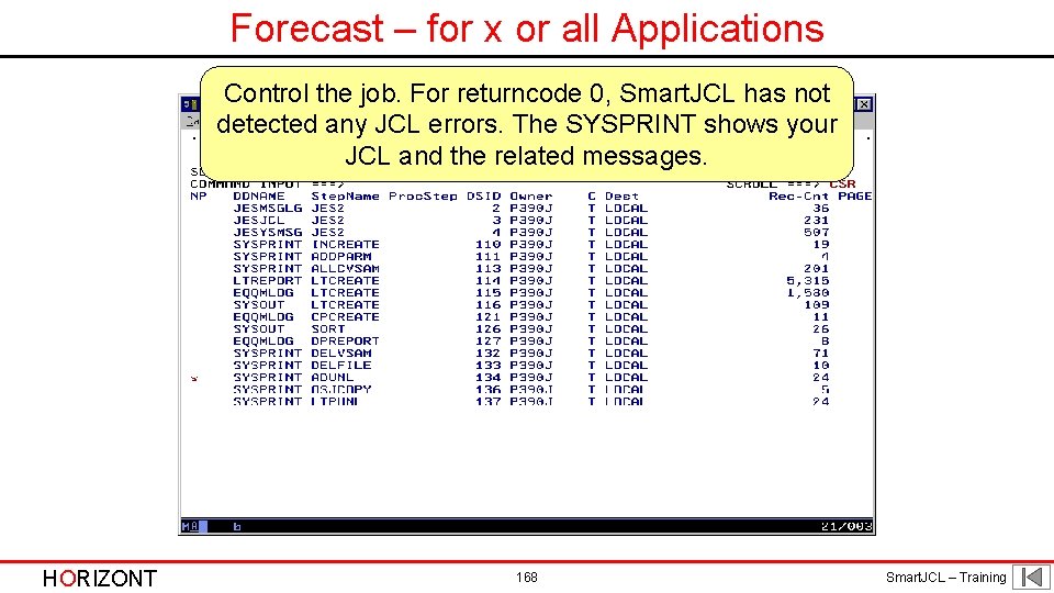 Forecast – for x or all Applications Control the job. For returncode 0, Smart.