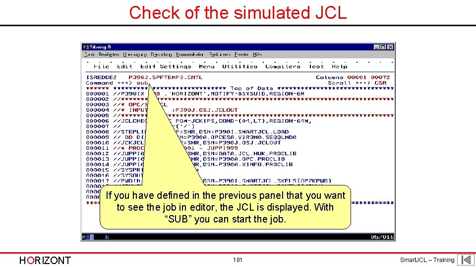 Check of the simulated JCL If you have defined in the previous panel that