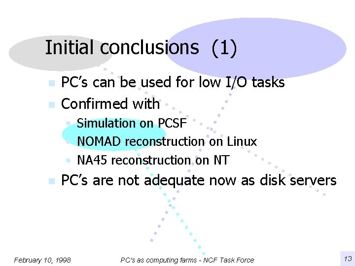 Initial conclusions (1) n n PC’s can be used for low I/O tasks Confirmed