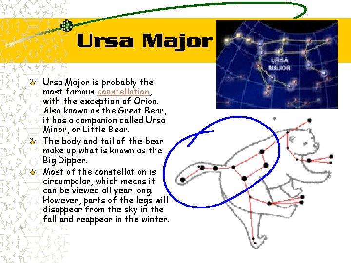 Ursa Major is probably the most famous constellation, with the exception of Orion. Also