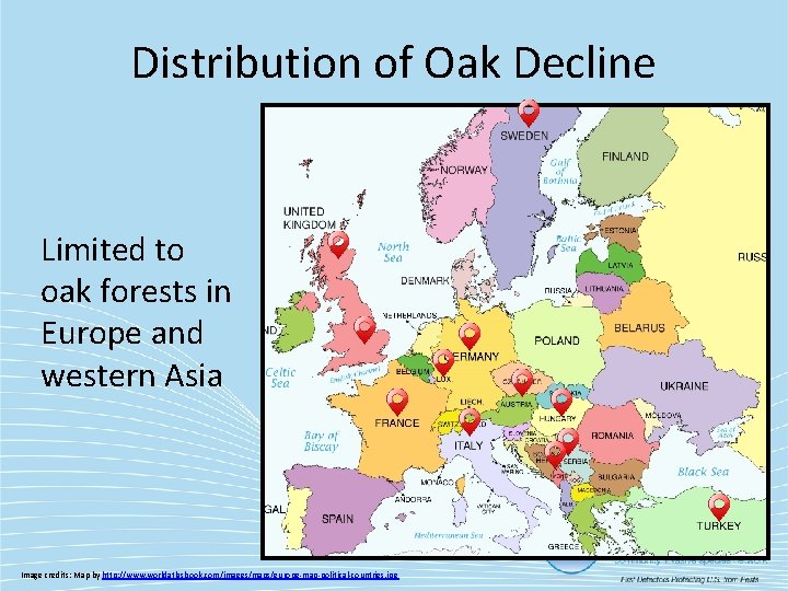 Distribution of Oak Decline Limited to oak forests in Europe and western Asia Image