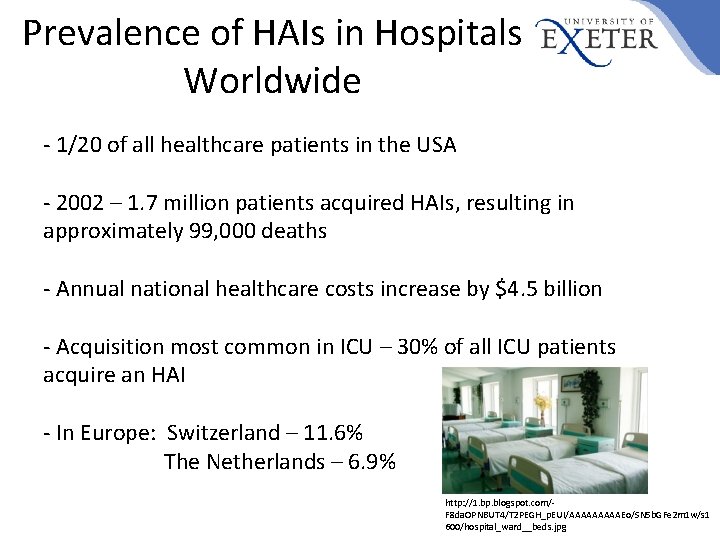 Prevalence of HAIs in Hospitals Worldwide - 1/20 of all healthcare patients in the