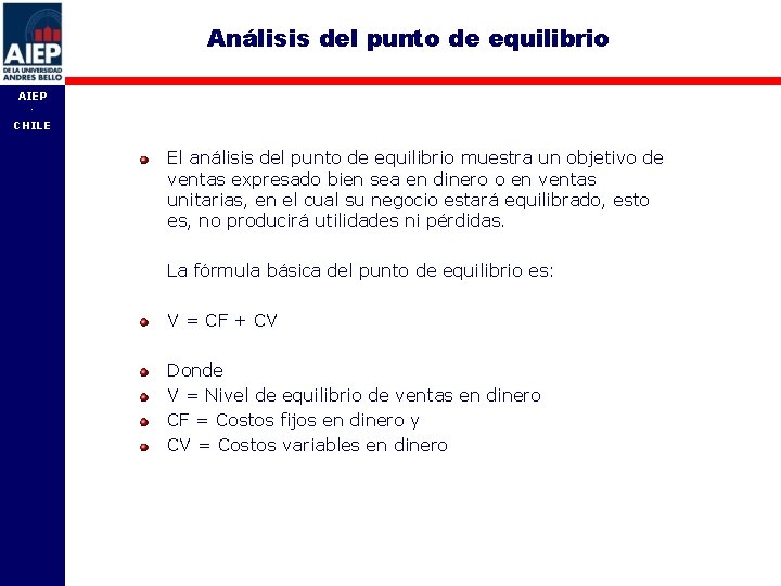 Análisis del punto de equilibrio AIEP - CHILE El análisis del punto de equilibrio