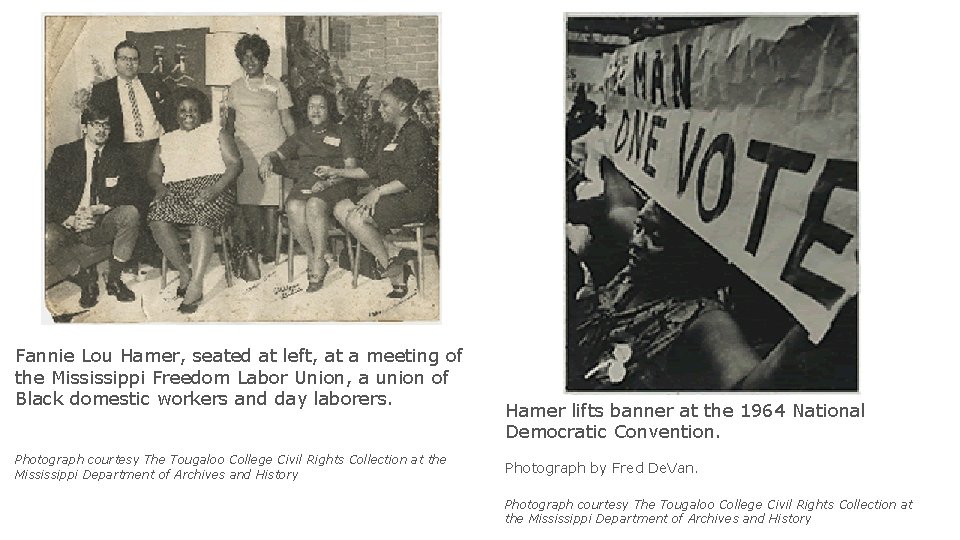 Fannie Lou Hamer, seated at left, at a meeting of the Mississippi Freedom Labor