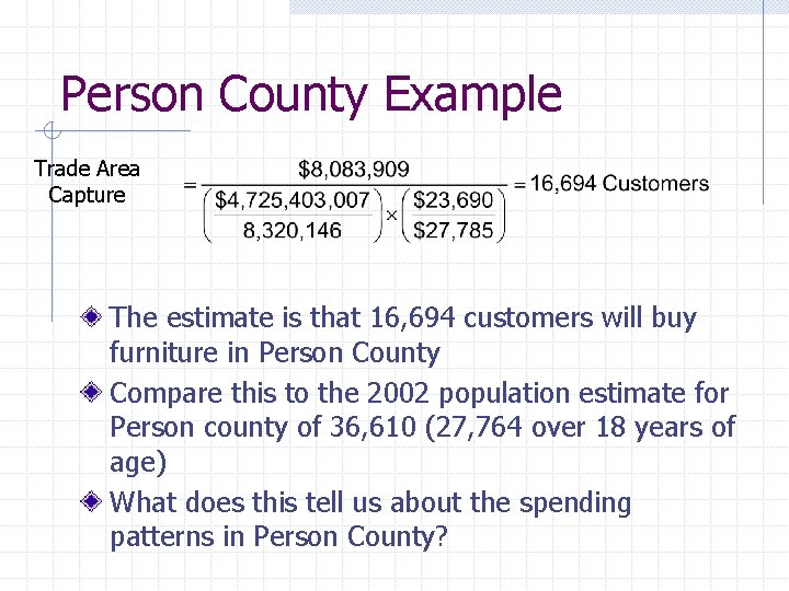 Person County Example Trade Area Capture The estimate is that 16, 694 customers will