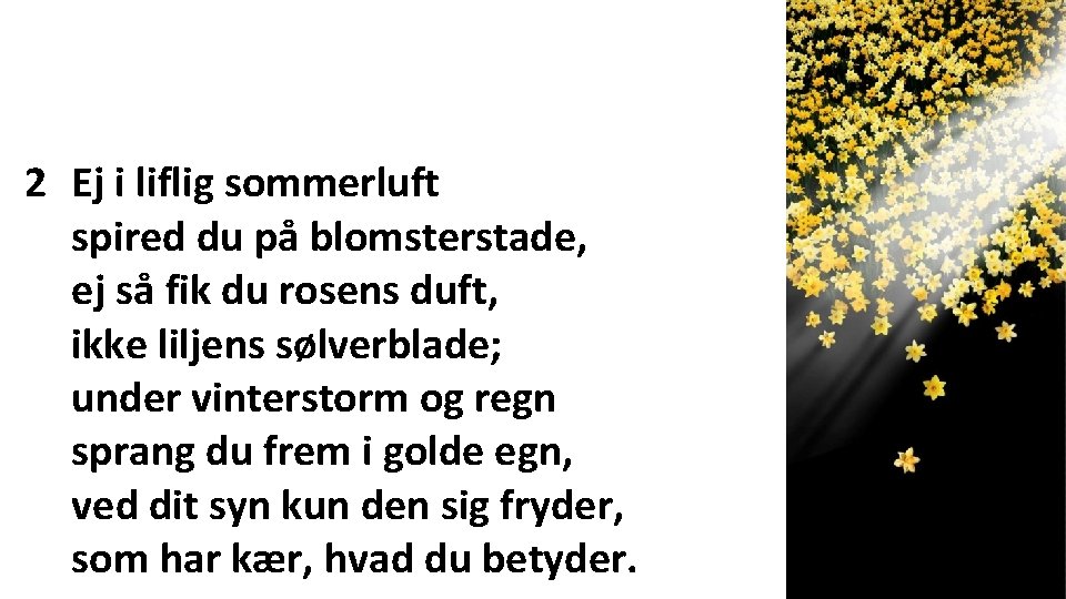 2 Ej i liflig sommerluft spired du på blomsterstade, ej så fik du rosens