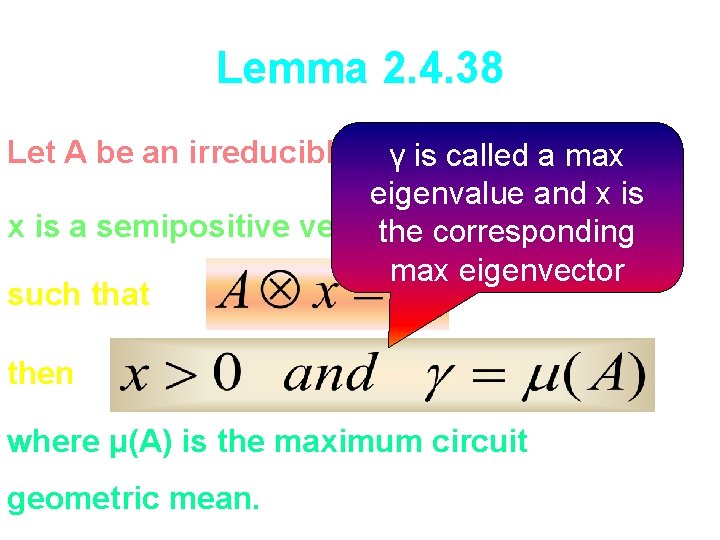 Lemma 2. 4. 38 Let A be an irreducible nonnegative γ is called a