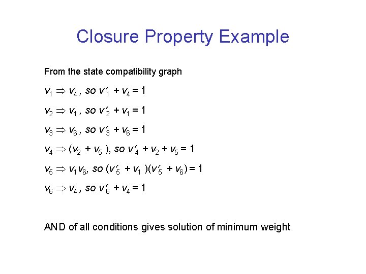 Closure Property Example From the state compatibility graph v 1 v 4 , so