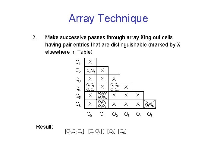 Array Technique 3. Make successive passes through array Xing out cells having pair entries