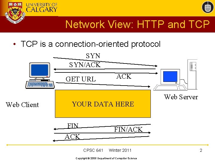 Network View: HTTP and TCP • TCP is a connection-oriented protocol SYN/ACK GET URL