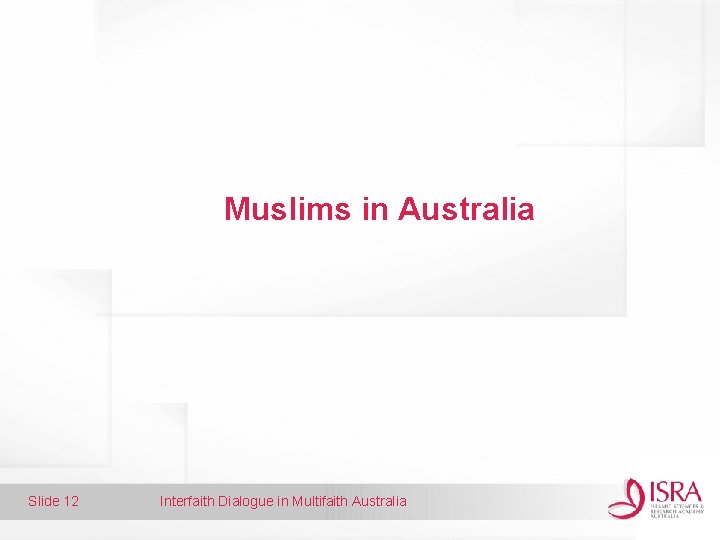 Muslims in Australia Slide 12 Interfaith Dialogue in Multifaith Australia 