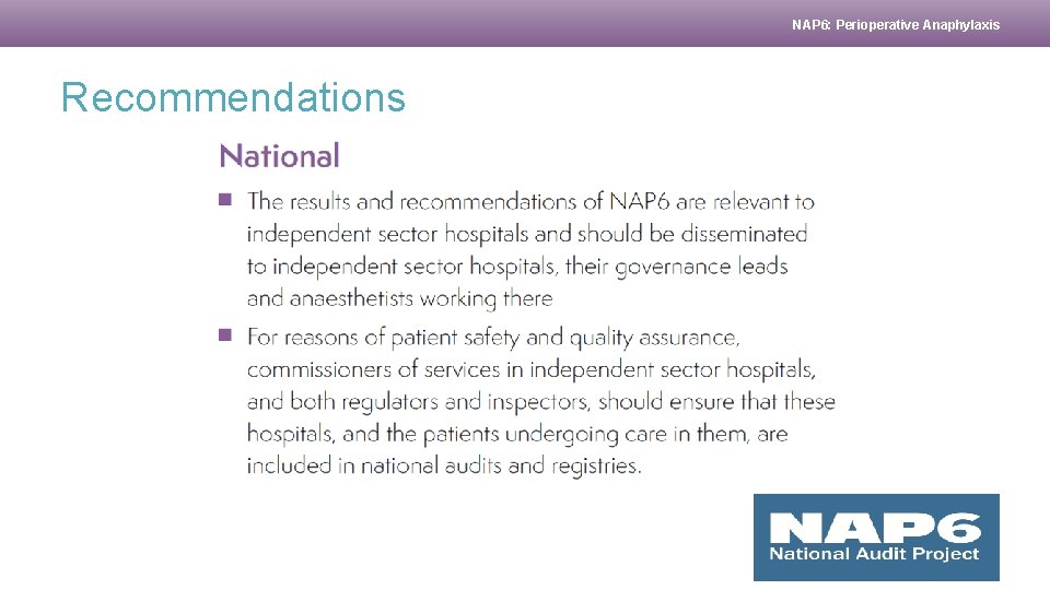 NAP 6: Perioperative Anaphylaxis Recommendations 