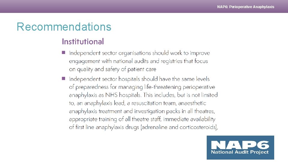 NAP 6: Perioperative Anaphylaxis Recommendations 