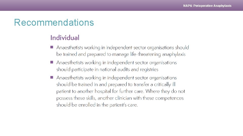 NAP 6: Perioperative Anaphylaxis Recommendations 