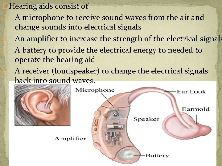 �Hearing aids consist of A. A microphone to receive sound waves from the air