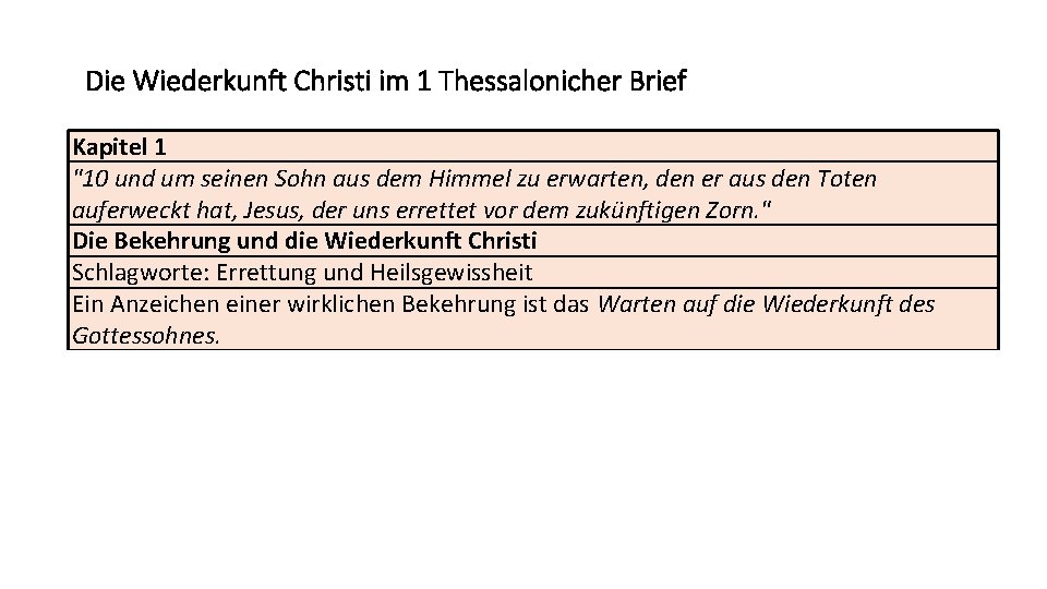 Die Wiederkunft Christi im 1 Thessalonicher Brief Kapitel 1 "10 und um seinen Sohn
