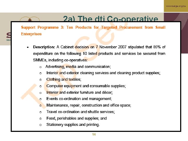 www. salga. org. za 2 a) The dti Co-operative Strategy 14 