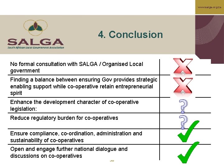 www. salga. org. za 4. Conclusion No formal consultation with SALGA / Organised Local