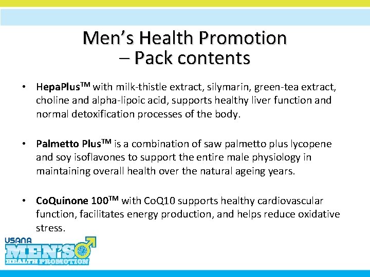 Men’s Health Promotion – Pack contents • Hepa. Plus. TM with milk-thistle extract, silymarin,