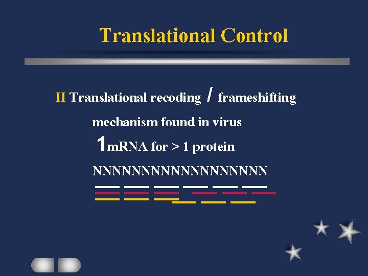 Translational Control II Translational recoding / frameshifting mechanism found in virus 1 m. RNA