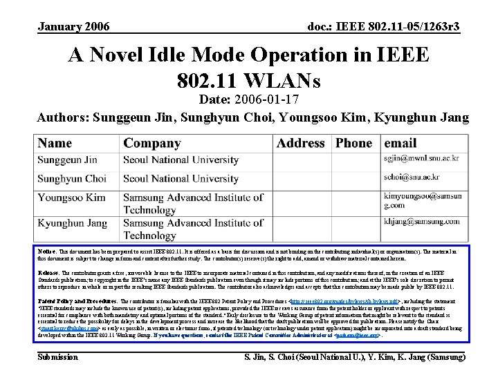 January 2006 doc. : IEEE 802. 11 -05/1263 r 3 A Novel Idle Mode