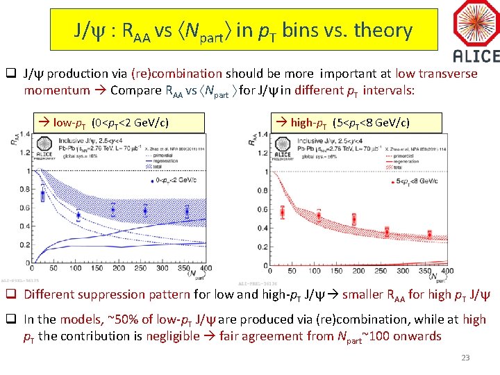 J/ : RAA vs Npart in p. T bins vs. theory q J/ production