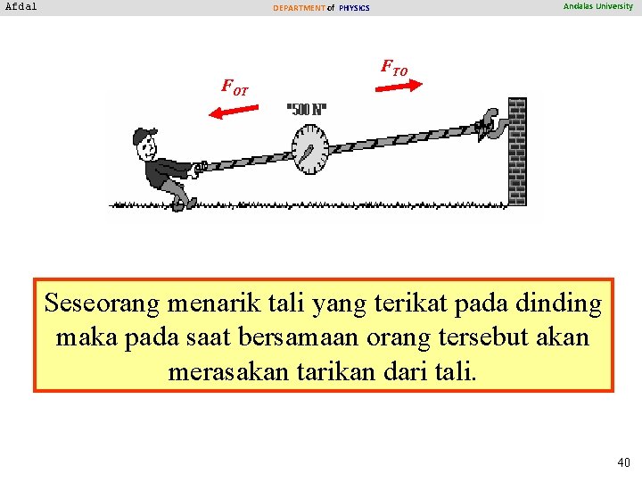 Afdal Andalas University DEPARTMENT of PHYSICS FOT FTO Seseorang menarik tali yang terikat pada