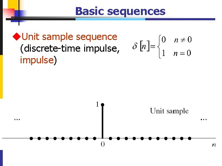Basic sequences u. Unit sample sequence (discrete-time impulse, impulse) 