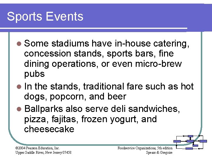 Sports Events l Some stadiums have in-house catering, concession stands, sports bars, fine dining