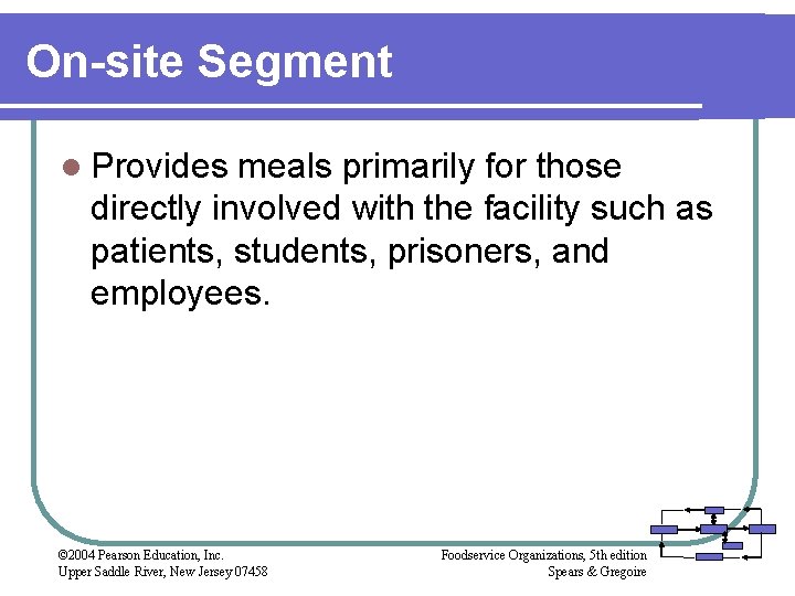 On-site Segment l Provides meals primarily for those directly involved with the facility such
