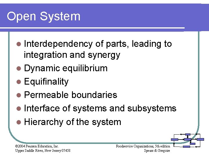 Open System l Interdependency of parts, leading to integration and synergy l Dynamic equilibrium