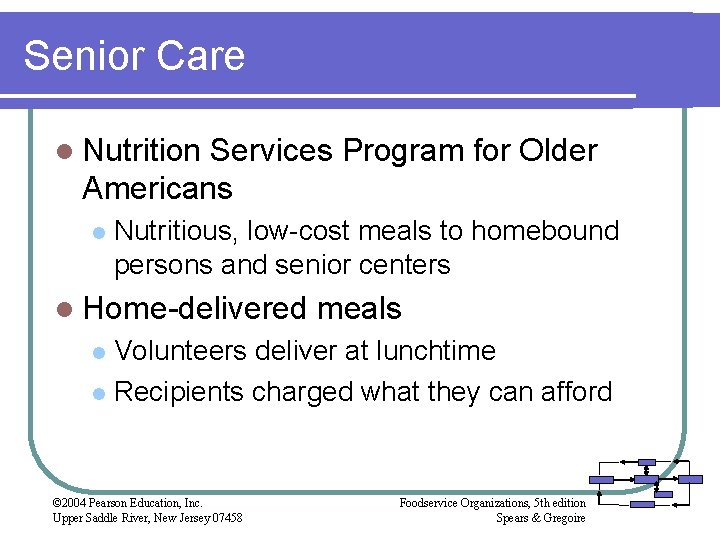 Senior Care l Nutrition Services Program for Older Americans l Nutritious, low-cost meals to