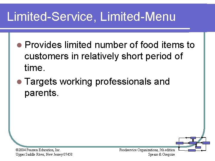 Limited-Service, Limited-Menu l Provides limited number of food items to customers in relatively short