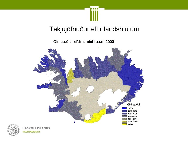 Tekjujöfnuður eftir landshlutum Ginistuðlar eftir landshlutum 2000 