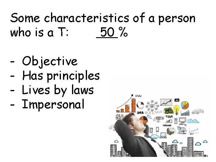 Some characteristics of a person who is a T: 50 % - Objective Has