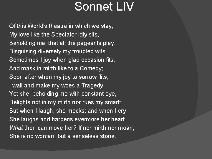 Sonnet LIV Of this World's theatre in which we stay, My love like the