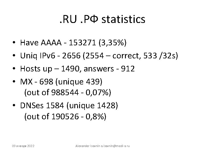 . RU. РФ statistics Have AAAA - 153271 (3, 35%) Uniq IPv 6 -