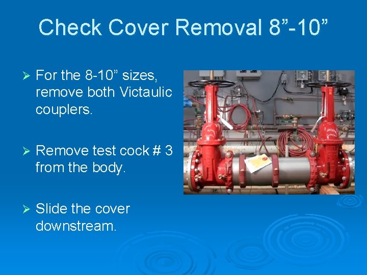 Check Cover Removal 8”-10” Ø For the 8 -10” sizes, remove both Victaulic couplers.