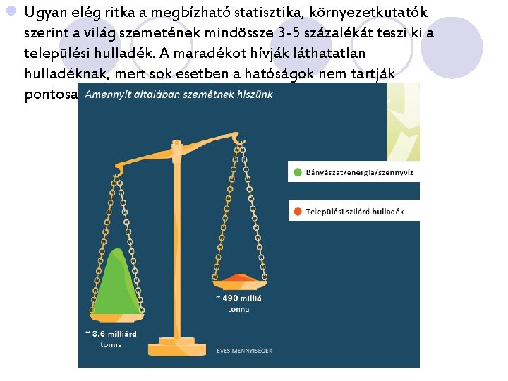 l Ugyan elég ritka a megbízható statisztika, környezetkutatók szerint a világ szemetének mindössze 3