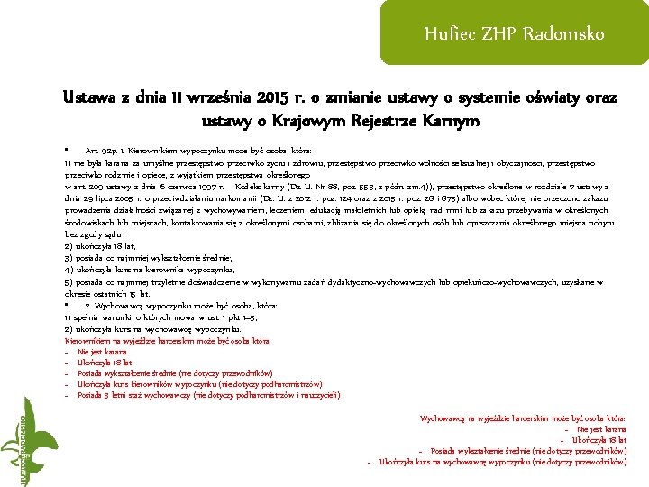 Hufiec ZHP Radomsko Ustawa z dnia 11 września 2015 r. o zmianie ustawy o