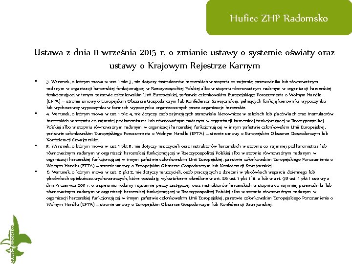 Hufiec ZHP Radomsko Ustawa z dnia 11 września 2015 r. o zmianie ustawy o