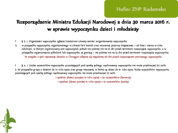 Hufiec ZHP Radomsko Rozporządzenie Ministra Edukacji Narodowej z dnia 30 marca 2016 r. w