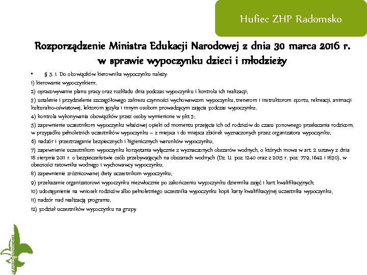 Hufiec ZHP Radomsko Rozporządzenie Ministra Edukacji Narodowej z dnia 30 marca 2016 r. w