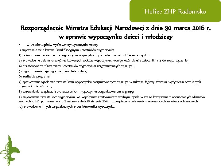 Hufiec ZHP Radomsko Rozporządzenie Ministra Edukacji Narodowej z dnia 30 marca 2016 r. w