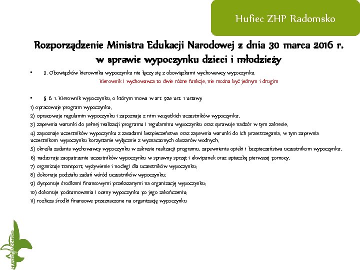 Hufiec ZHP Radomsko Rozporządzenie Ministra Edukacji Narodowej z dnia 30 marca 2016 r. w
