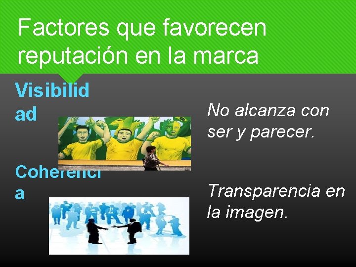 Factores que favorecen reputación en la marca Visibilid ad Coherenci a No alcanza con